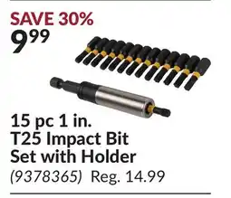 Princess Auto 15 pc 1 in. T25 Impact Bit Set with Holder offer