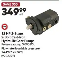 Princess Auto 12 HP 2-Stage, 2-Bolt Cast-Iron Hydraulic Gear Pumps offer