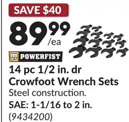 Princess Auto 14 pc 1/2 in. dr Crowfoot Wrench Sets offer