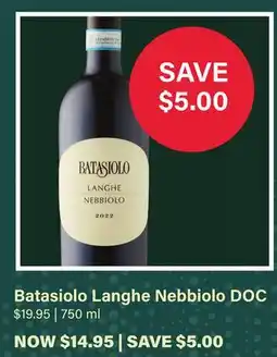 LCBO Batasiolo Langhe Nebbiolo DOC offer