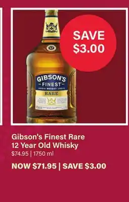 LCBO Gibson's Finest Rare 12 Year Old Whisky offer