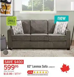 The Brick Made in Canada Lennox 83 Chenille Fabric Sofa with Reversible Cushions and Accent Pillows - Grey offer