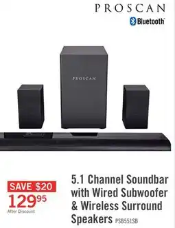 The Brick 5.1 CH Bluetooth Soundbar with Wired Subwoofer and Wireless Surround (PSB551) offer