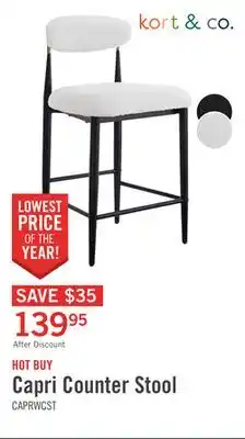 The Brick Kort & Co. Capri Counter-Height Stool with Boucle Fabric & Gold Accent, Metal - White offer