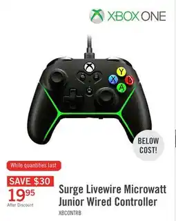 The Brick Surge Livewire Microwatt Junior Wired Controller for Xbox Series X/S and Xbox One offer