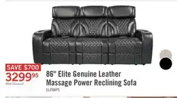 The Brick Elite 86 Genuine Leather Massage Power Reclining Sofa with Power Headrests and Storage Arms - Black offer