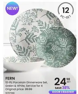 Stokes FERN 12-Pc Porcelain Dinnerware Set, Green & White, Service for 4 offer