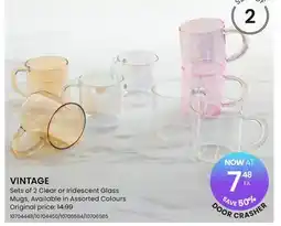 Stokes VINTAGE Sets of 2 Clear or Iridescent Glass Mugs, Available in Assorted Colours offer