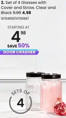 Stokes Set of 4 Glasses with Cover and Straw, Clear and Black offer