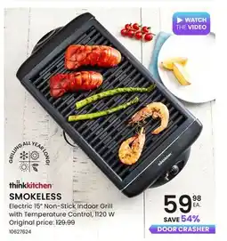 Stokes SMOKELESS Electric 15 Non-Stick Indoor Grill with Temperature Control, 1120 W offer