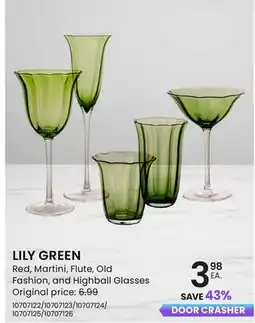 Stokes LILY GREEN Red, Martini, Flute, Old Fashion, and Highball Glasses offer