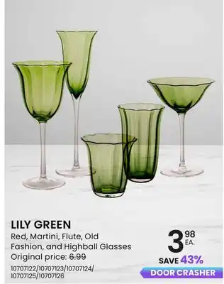 Stokes LILY GREEN Red, Martini, Flute, Old Fashion, and Highball Glasses offer