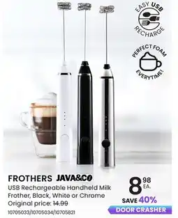 Stokes FROTHERS USB Rechargeable Handheld Milk Frother, Black, White or Chrome offer