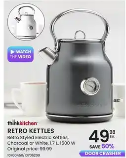 Stokes RETRO KETTLES Retro Styled Electric Kettles, Charcoal or White, 1.7 L, 1500 W offer