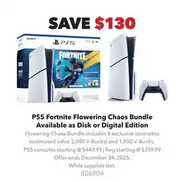 GameStop PS5 Fortnite Flowering Chaos Bundle Available as Disk or Digital Edition offer