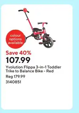 Staples Yvolution Flippa 3-in-1 Toddler Trike to Balance Bike - Red offer