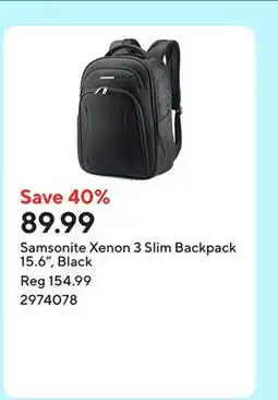 Staples Samsonite Xenon 3 Slim Backpack 15.6, Black offer