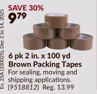 Princess Auto 6 pk 2 in. x 100 yd Brown Packing Tapes offer
