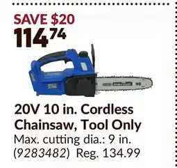 Princess Auto 20V 10 in. Cordless Chainsaw, Tool Only offer