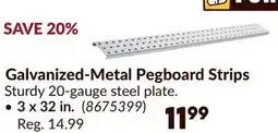 Princess Auto 3 x 32 in. Galvanized-Metal Pegboard Strips offer
