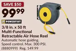 Princess Auto POWERFIST 3/8 in. x 50 Multi-Functional Retractable Air Hose Reel offer