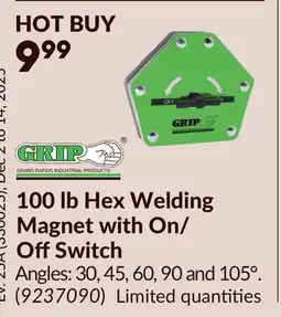 Princess Auto GRIP GRAND RAPIDS INDUSTRIAL PRODUCTS 100 lb Hex Welding Magnet with On/ OffSwitch offer