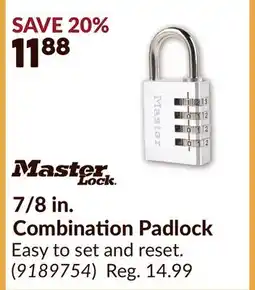 Princess Auto MASTER LOCK 7/8 in. Combination Padlock offer