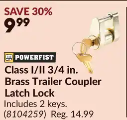 Princess Auto POWERFIST Class I/II 3/4 in. Brass Trailer Coupler Latch Lock offer