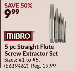 Princess Auto MIBRO 5 pc Straight Flute Screw Extractor Set offer