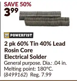 Princess Auto 2 pk 60% Tin 40% Lead Rosin Core Electrical Solder offer