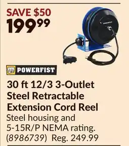 Princess Auto 30 ft12/3 3-Outlet Steel Retractable Extension Cord Reel offer