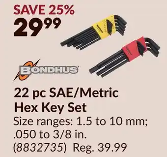 Princess Auto 22 pc SAE/Metric Hex Key Set offer