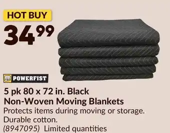 Princess Auto POWERFIST 5 pk 80 x 72 in. Black Non-Woven Moving Blankets offer