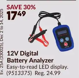 Princess Auto 12V Digital Battery Analyzer offer