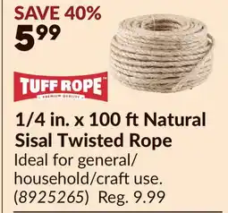 Princess Auto 1/4 in. x 100 ftNatural Sisal Twisted Rope offer