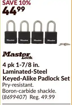 Princess Auto 4 pk 1-7/8 in. Laminated-Steel Keyed-Alike Padlock Set offer