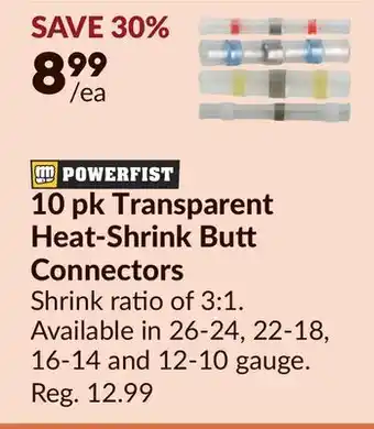 Princess Auto POWERFIST 10 pk Transparent Heat-Shrink Bu Connectors offer