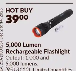 Princess Auto 5,000 Lumen Rechargeable Flashlight offer