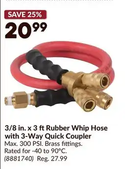 Princess Auto 3/8 in. x 3 ftRubber Whip Hose with 3-Way Quick Coupler offer