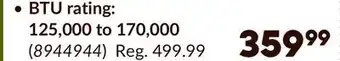 Princess Auto BTU rating: 125,000 to 170,000 offer