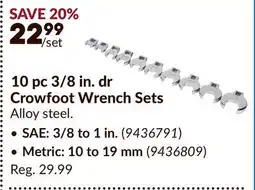 Princess Auto POWERFIST 10 pc 3/8 in. dr Crowfoot Wrench Sets offer