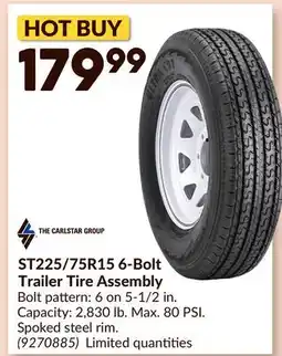 Princess Auto THE CARLSTAR GROUP ST225/75R15 6-Bolt Trailer Tire Assembly offer