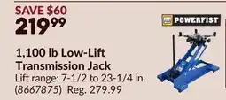 Princess Auto 1,100 lb Low-Li Transmission Jack offer