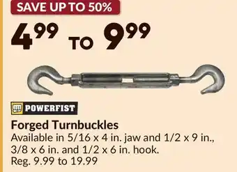 Princess Auto POWERFIST Forged Turnbuckles offer