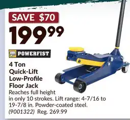 Princess Auto POWERFIST 4 Ton Quick-Li Low-Profile Floor Jack offer