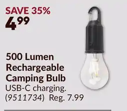 Princess Auto 500 Lumen Rechargeable Camping Bulb offer
