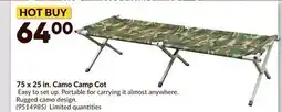 Princess Auto 75 x 25 in. Camo Camp Cot offer