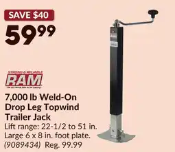 Princess Auto 7,000 lb Weld-On Drop Leg Topwind Trailer Jack offer