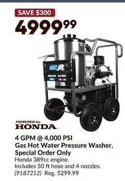 Princess Auto 4 GPM @ 4,000 PSI Gas Hot Water Pressure Washer offer