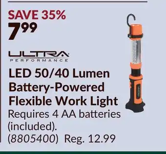 Princess Auto ULTRA PERFORMANCE LED 50/40 Lumen Battery-Powered Flexible Work Light offer